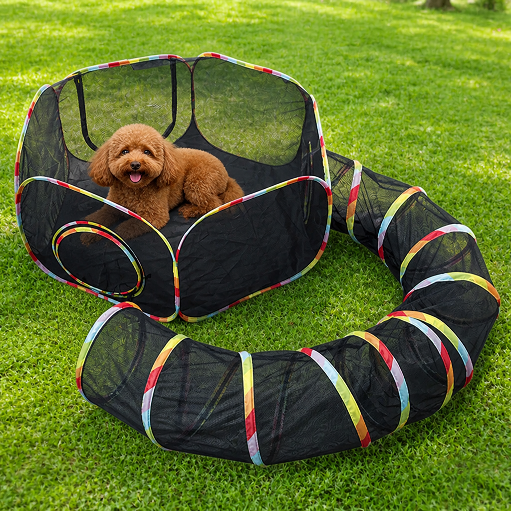Ortekor Breathable Mesh & Waterproof Cat Playpen (Pop-Up Tent & Tunnel)