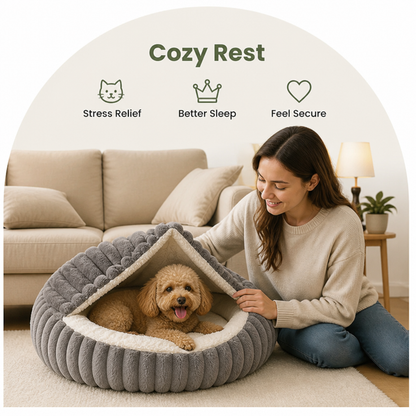 Ortekor Calming Hooded & Non-Slip Pet Bed (For Cats & Small Dogs)