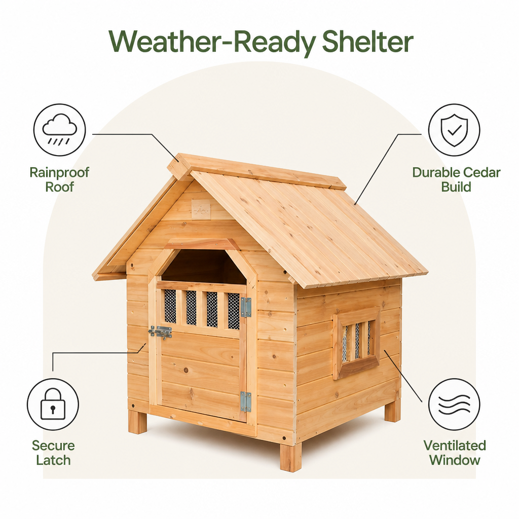 Ortekor Cedar Wood & Rainproof Pet House (Indoor/Outdoor)