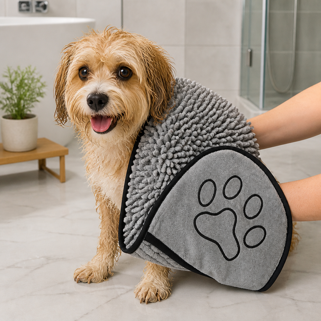 Ortekor Chenille Microfiber Quick-Drying Pet Bath Towel (Double Hand Pockets)