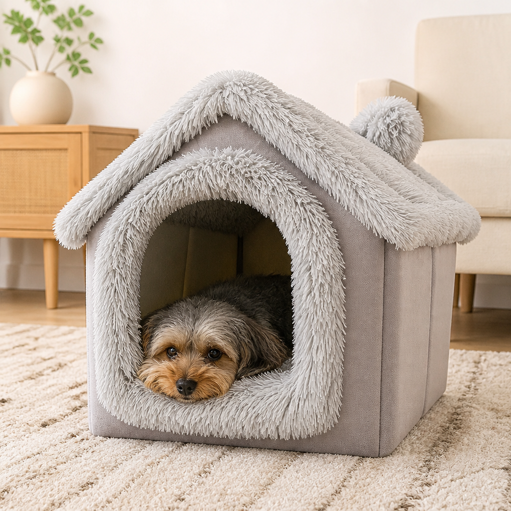 Ortekor Coral Velvet & PP Cotton Cave Dog Bed (Removable Cushion)