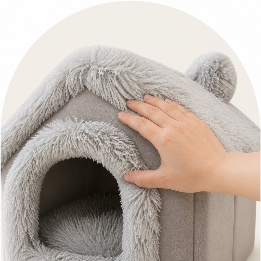 Ortekor Coral Velvet & PP Cotton Cave Dog Bed (Removable Cushion)