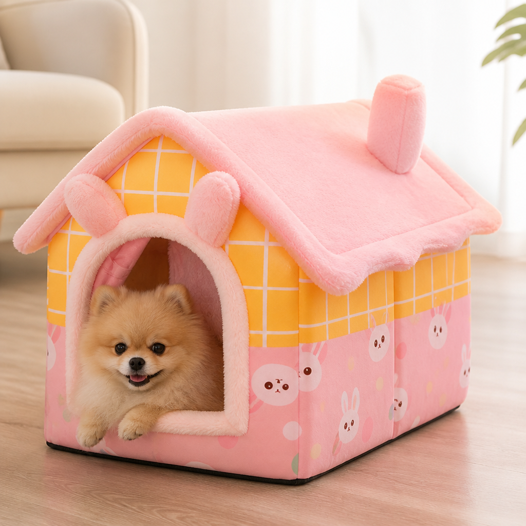 Ortekor Coral Velvet & PP Cotton Cave Dog Bed (Removable Cushion)