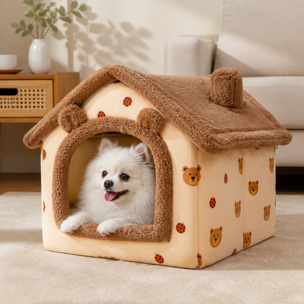 Ortekor Coral Velvet & PP Cotton Cave Dog Bed (Removable Cushion)
