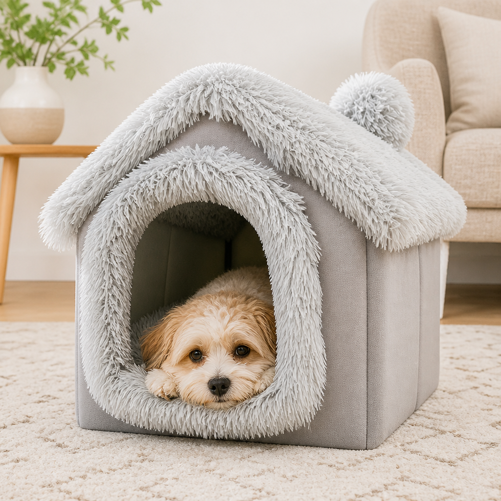 Ortekor Coral Velvet & Removable Cushion Plush Cave Dog Bed