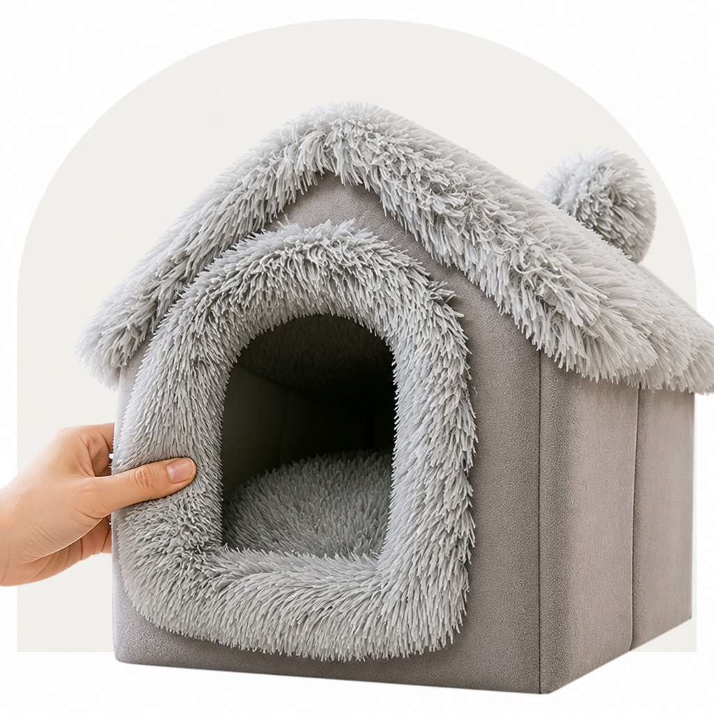 Ortekor Coral Velvet & Removable Cushion Plush Cave Dog Bed