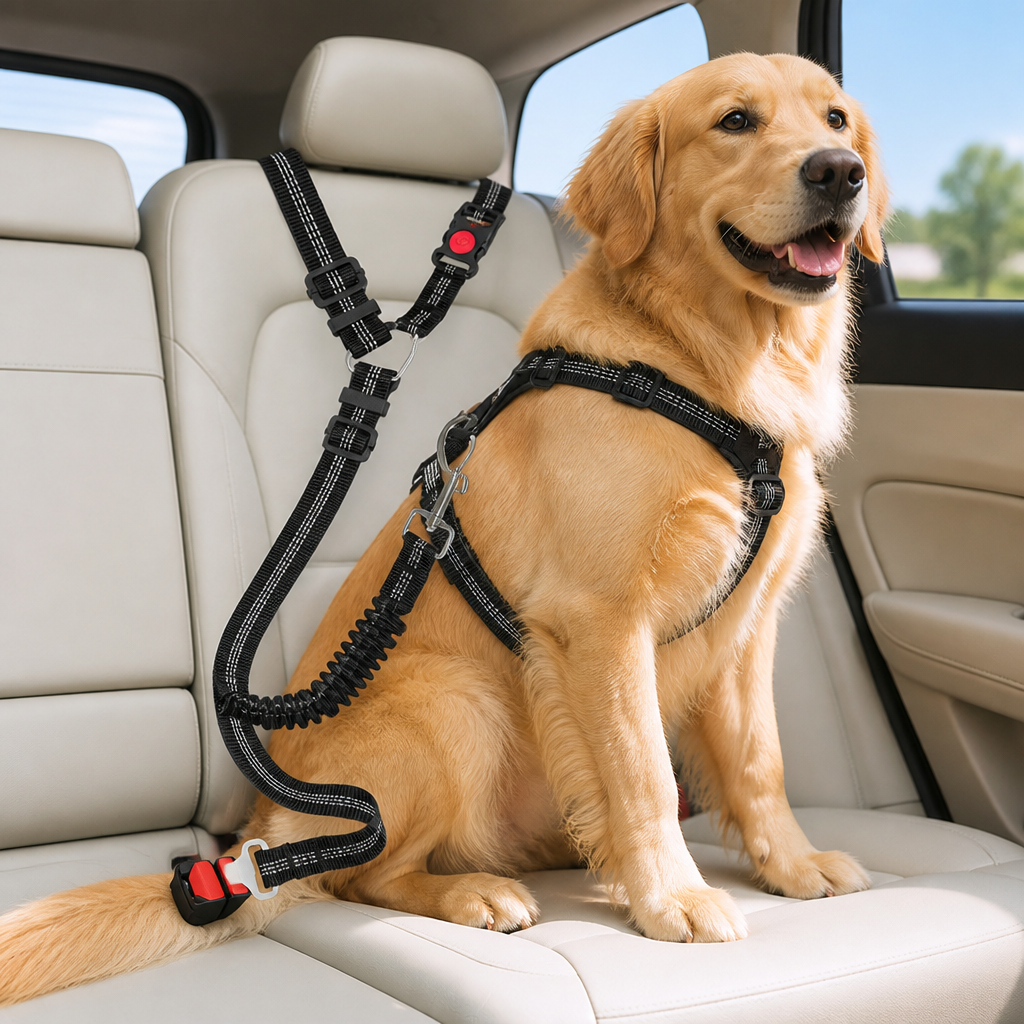 Ortekor Dual-Safety Shock-Absorbing Dog Car Seat Belt (Adjustable 16-26 in)