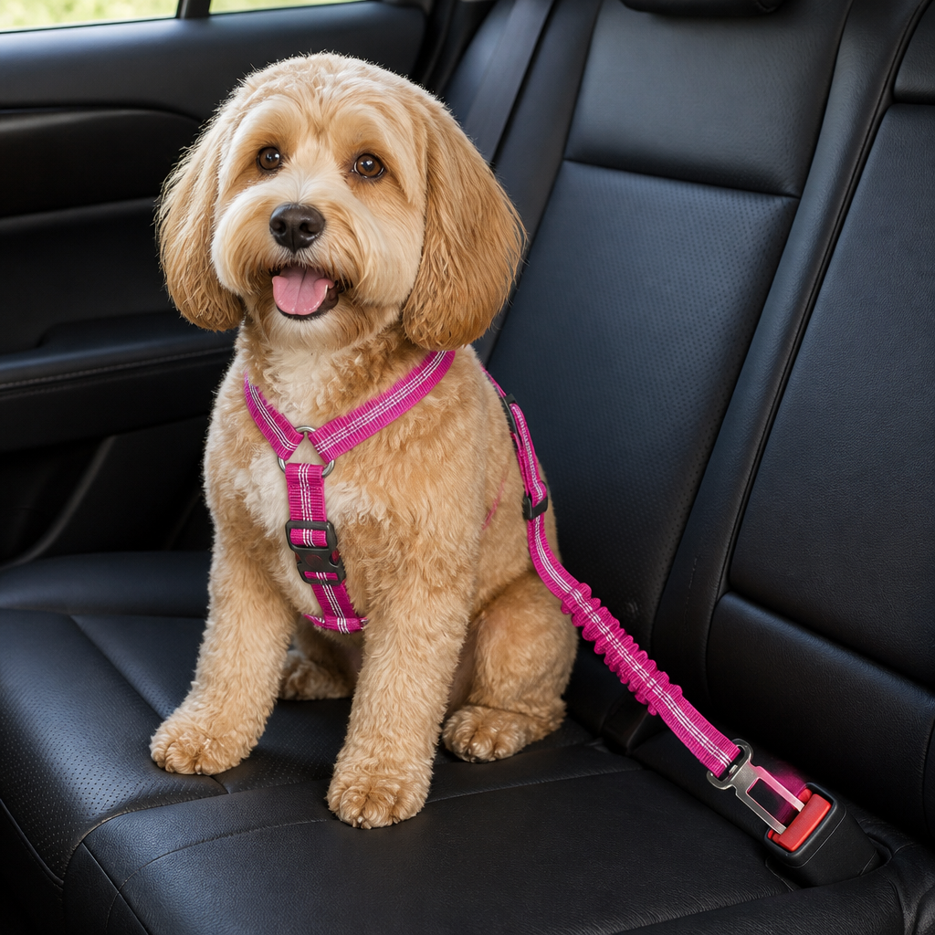 Ortekor Dual-Safety Shock-Absorbing Dog Car Seat Belt (Adjustable 16-26 in)
