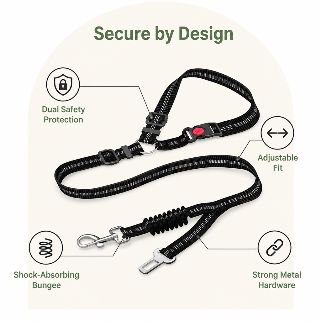 Ortekor Dual-Safety Shock-Absorbing Dog Car Seat Belt (Adjustable 16-26 in)