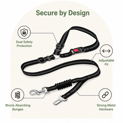Ortekor Dual-Safety Shock-Absorbing Dog Car Seat Belt (Adjustable 16-26 in)