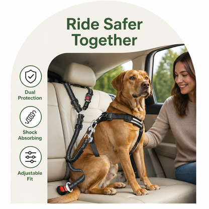 Ortekor Dual-Safety Shock-Absorbing Dog Car Seat Belt (Adjustable 16-26 in)