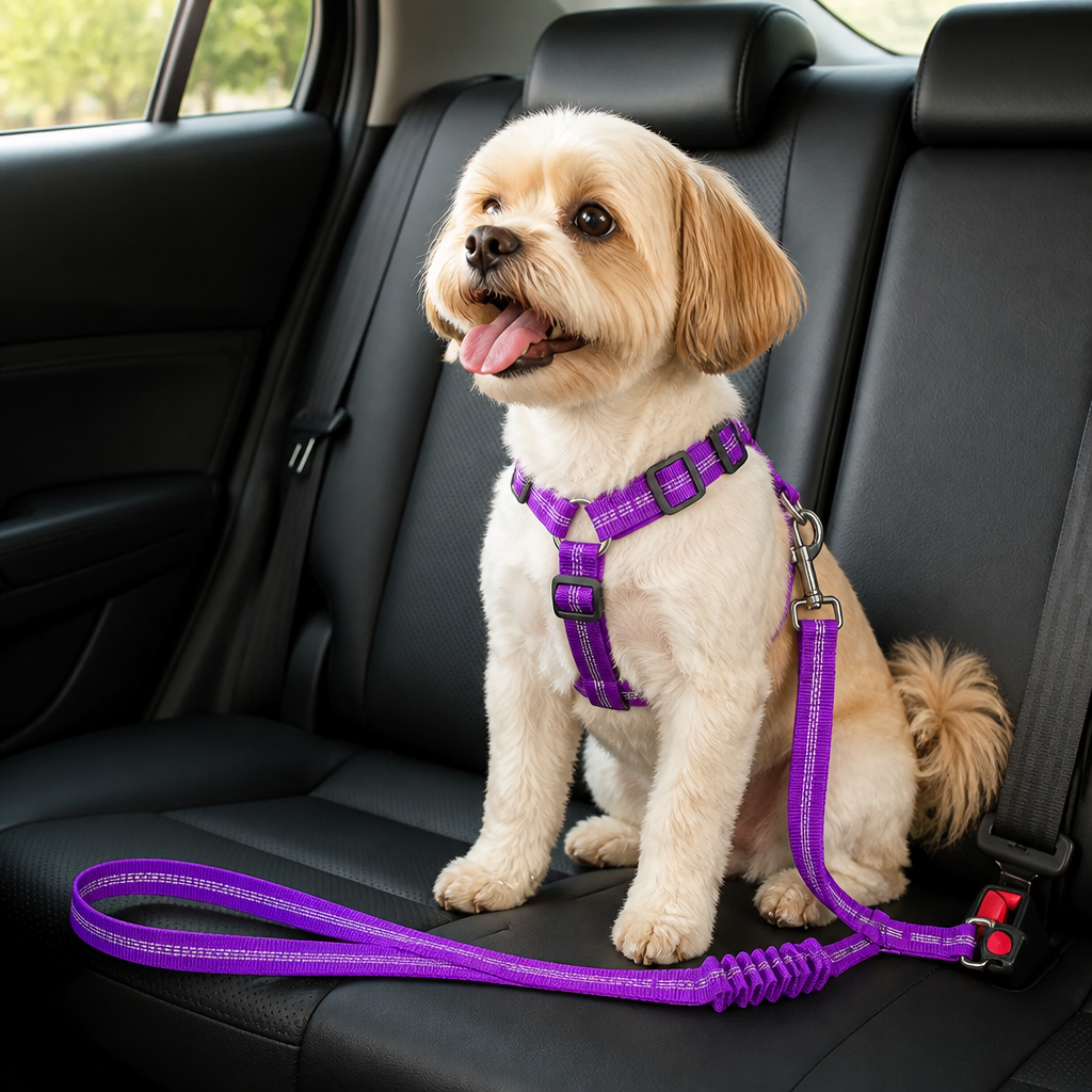 Ortekor Dual-Safety Shock-Absorbing Dog Car Seat Belt (Adjustable 16-26 in)