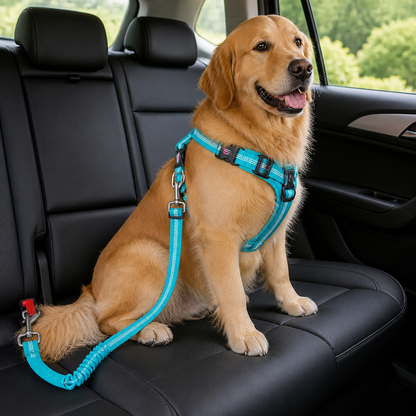 Ortekor Dual-Safety Shock-Absorbing Dog Car Seat Belt (Adjustable 16-26 in)