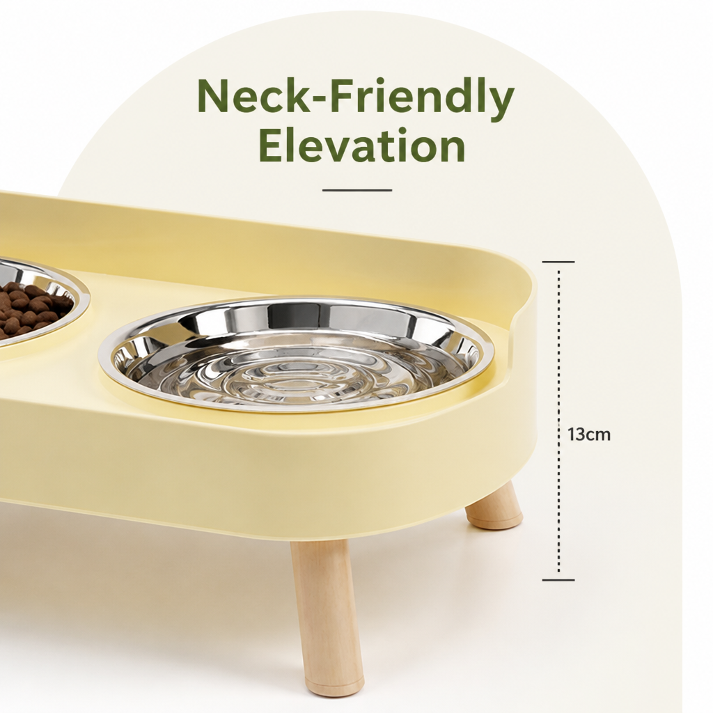 Ortekor Elevated Neck-Support Pet Feeder (Dual Removable Stainless Bowls)
