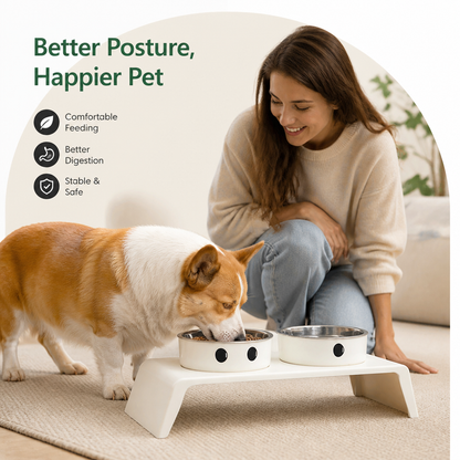 Ortekor Elevated Stainless Steel Double-Bowl Pet Feeder (Small-Medium)