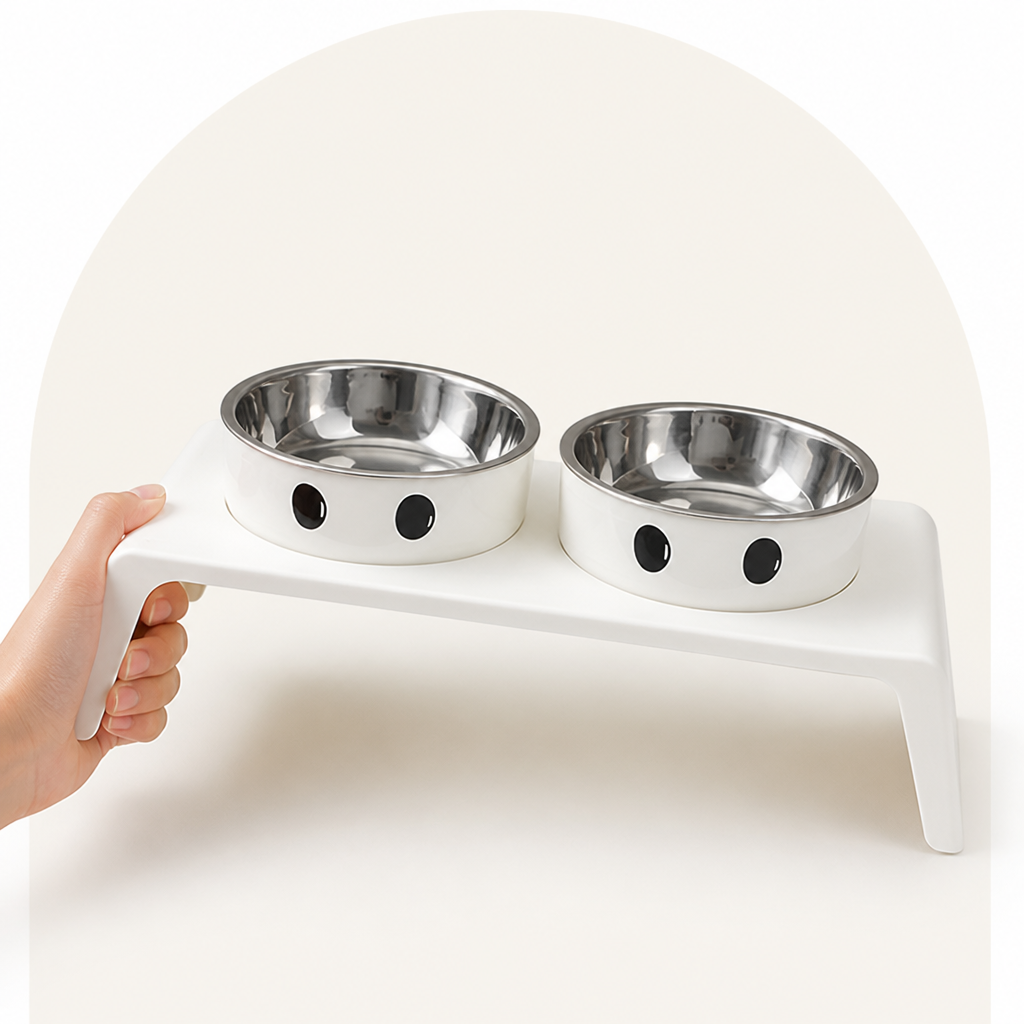 Ortekor Elevated Stainless Steel Double-Bowl Pet Feeder (Small-Medium)