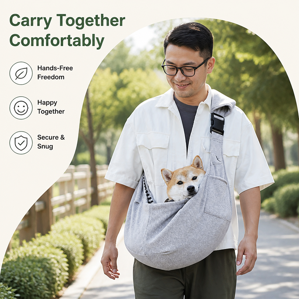 Ortekor Ergonomic Hands‑Free Crossbody Pet Sling Carrier (Fits Pets Up To 14.3 lb)