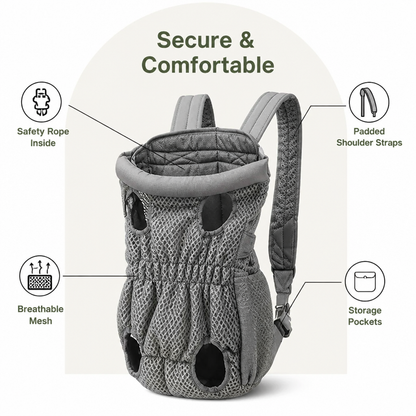 Ortekor Ergonomic Padded-Strap & Safety-Rope Dog Carrier Backpack