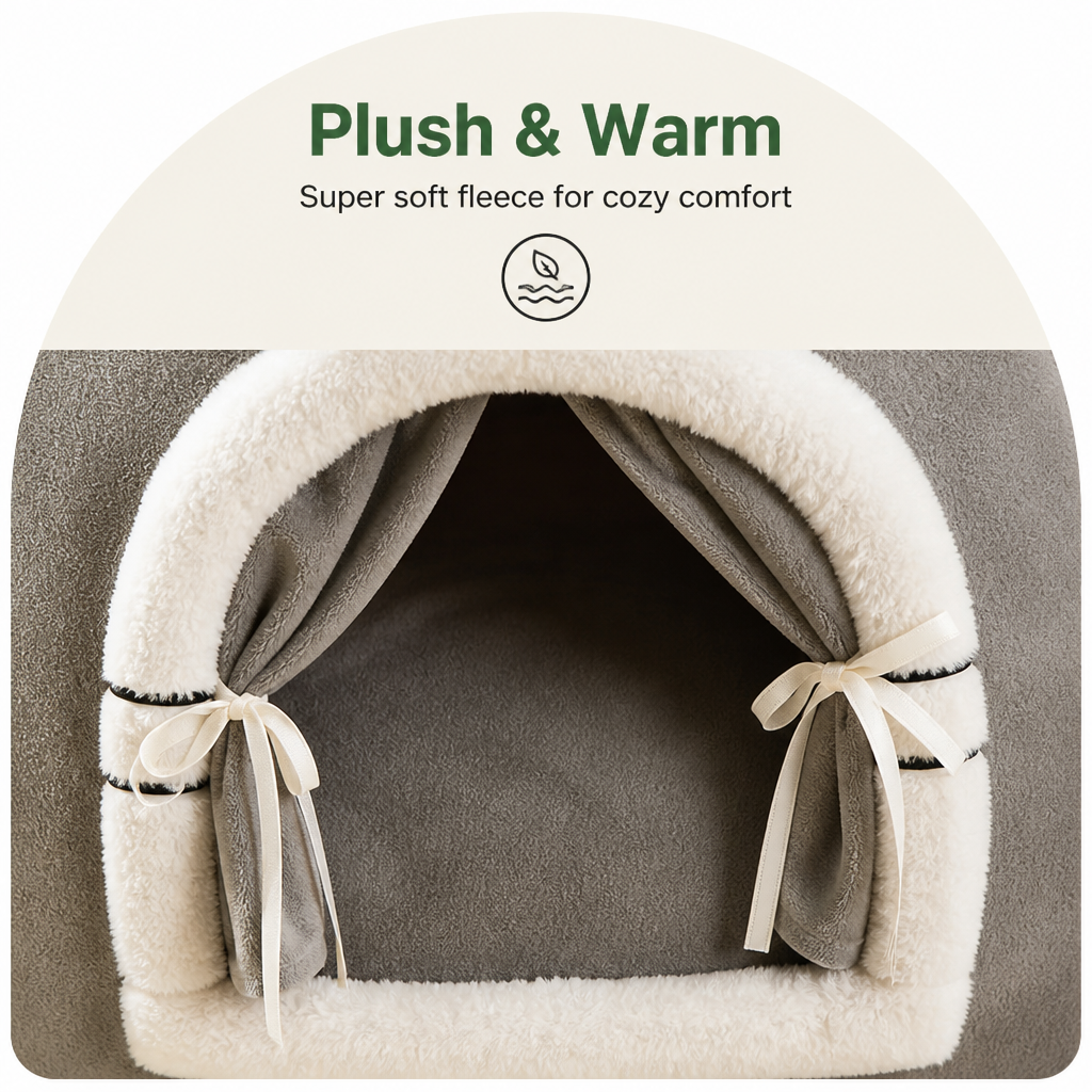 Ortekor Fleece Dome & High-Rebound Foam Pet House (Removable Cover)