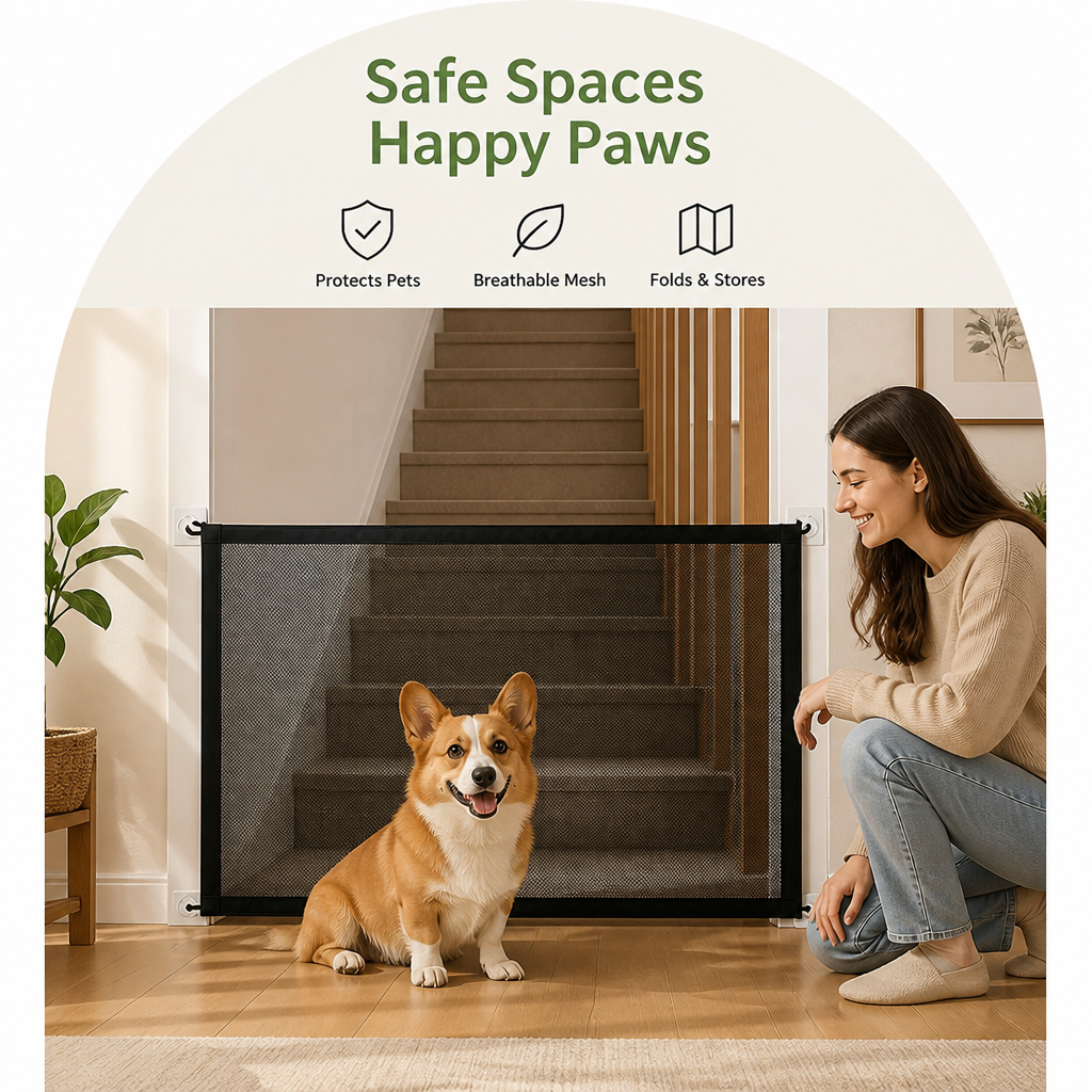 Ortekor Foldable Breathable Mesh Dog Gate (Includes 6 Hooks)