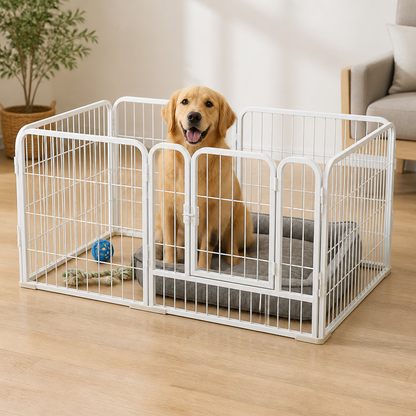 Ortekor Foldable Heavy-Duty Wood & Steel Pet Playpen