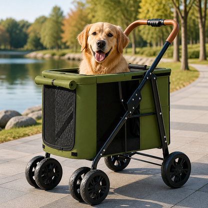 Ortekor Foldable Large-Capacity All-Terrain Wheels Dog Stroller