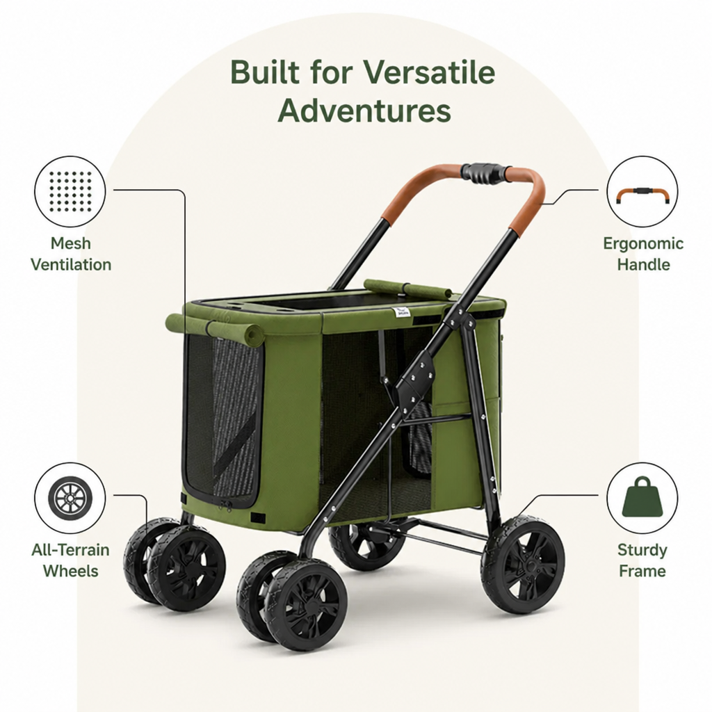 Ortekor Foldable Large-Capacity All-Terrain Wheels Dog Stroller
