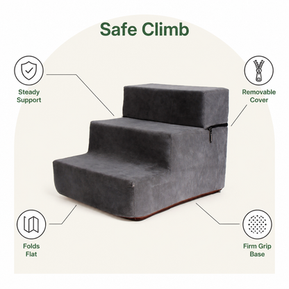 Ortekor Foldable Non-Slip Faux Fleece Pet Stairs (3-Step Removable Cover)