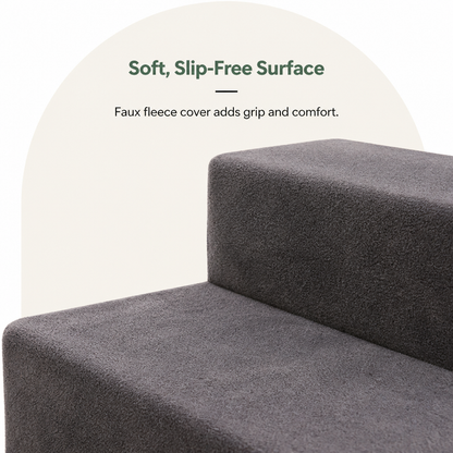 Ortekor Foldable Non-Slip Faux Fleece Pet Stairs (3-Step Removable Cover)