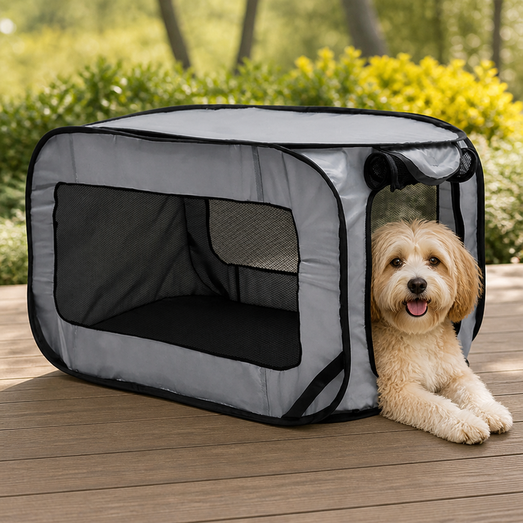 Ortekor Foldable Oxford & Mesh Travel Crate (Carry Bag Included)