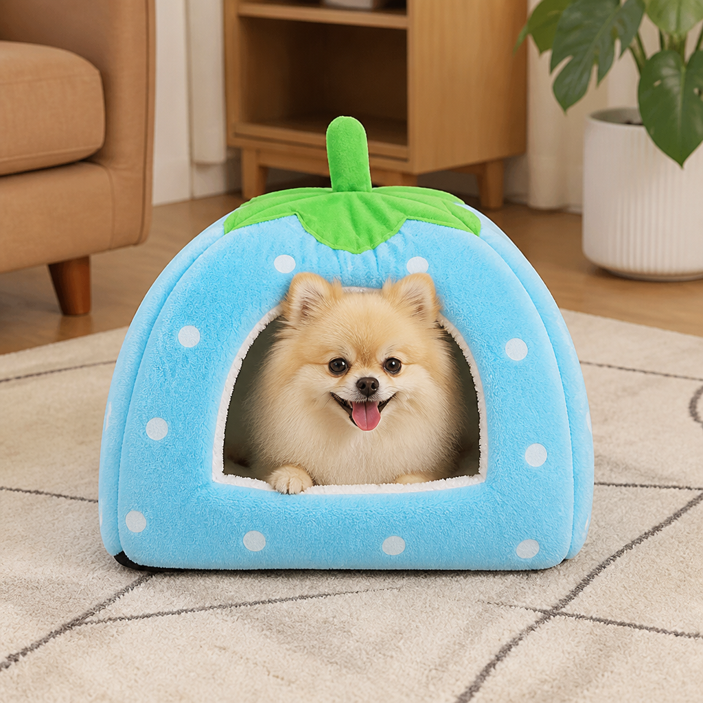 Ortekor Foldable Plush Pet Tent (Strawberry Shape)