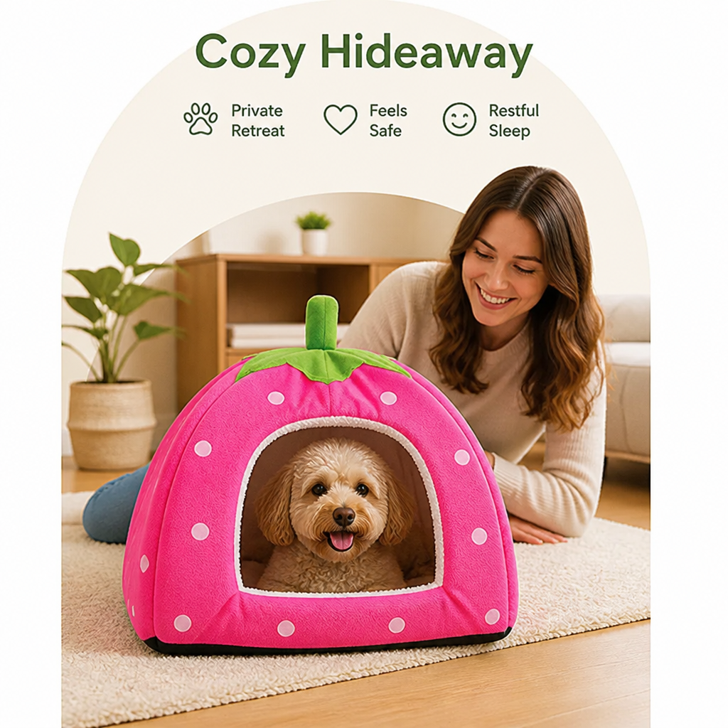 Ortekor Foldable Plush Pet Tent (Strawberry Shape)