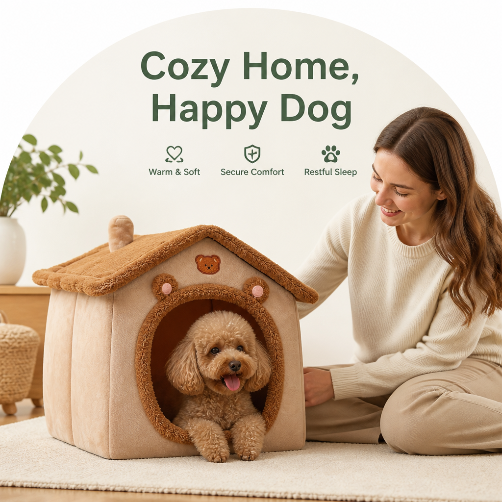 Ortekor Foldable Plush Velvet & Flannelette Pet House (Removable Washable Cushion)