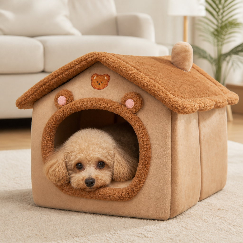Ortekor Foldable Plush Velvet & Washable Pet House (Removable Cushion)