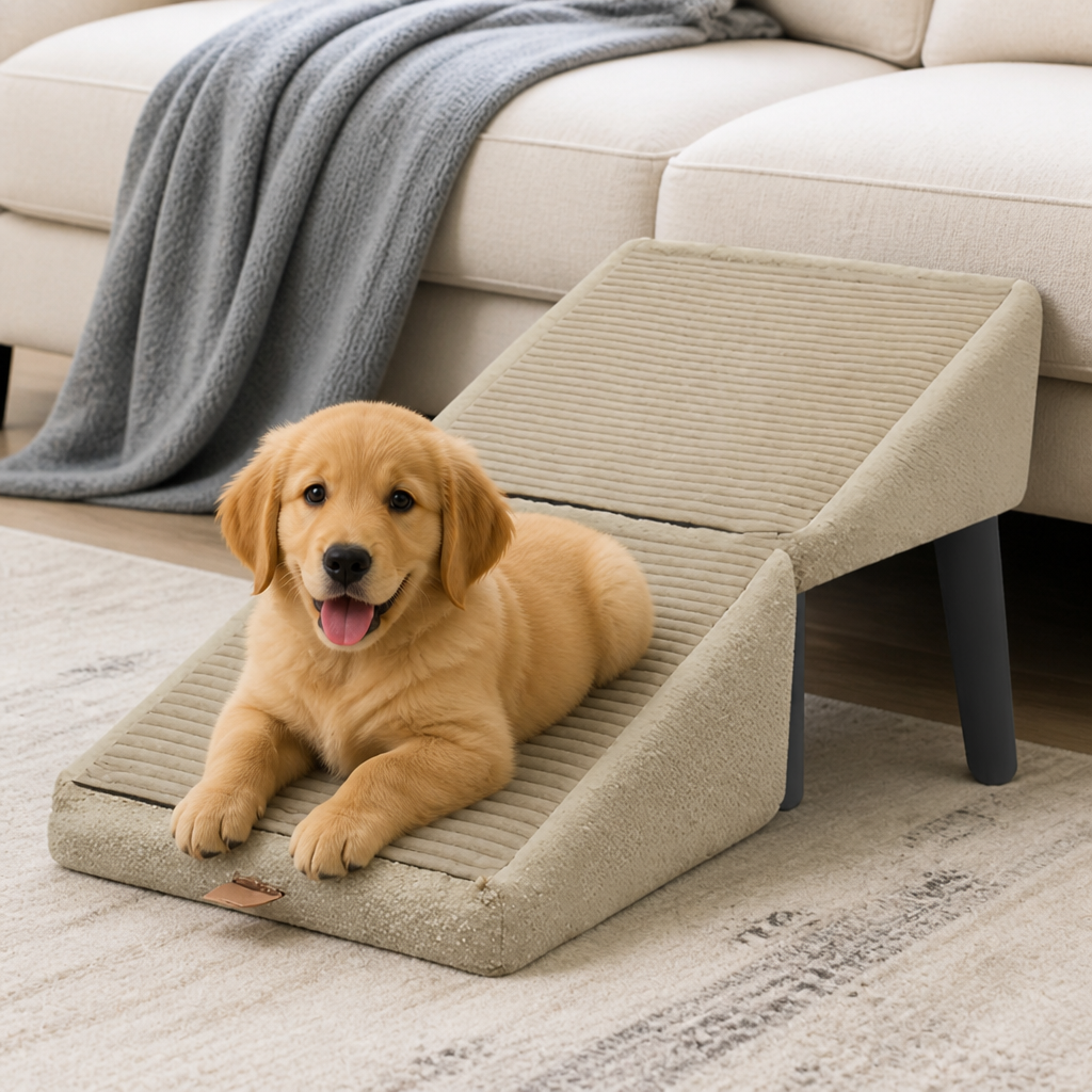 Ortekor Foldable Scratch-Resistant Wood Pet Ramp (Slip-Resistant Surface)