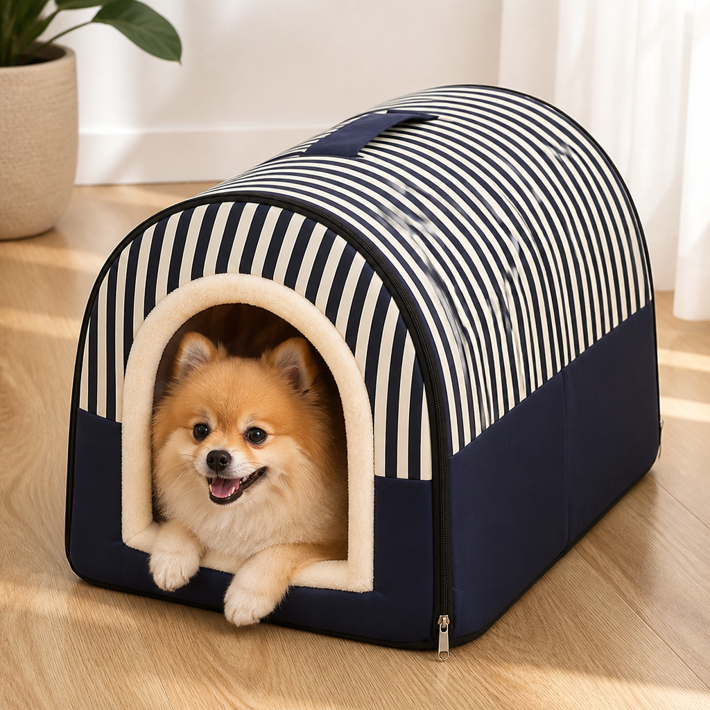 Ortekor Foldable & Washable Enclosed Plush Dog Bed (Removable Cushion)
