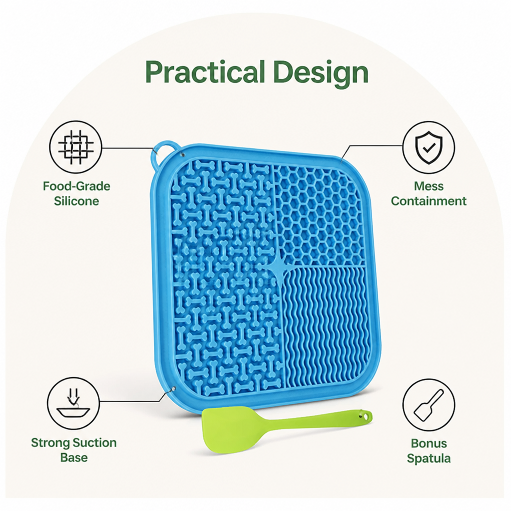Ortekor Food-Grade Silicone & Strong Suction Slow Feeder Mat (64 Suction Cups)