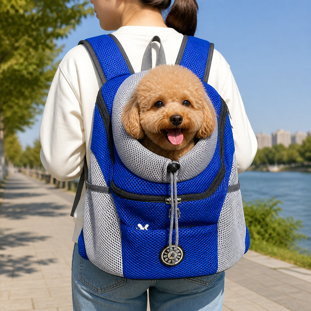 Ortekor Hands-Free & Safety Lock Oxford Mesh Dog Carrier Backpack (Machine-Washable)