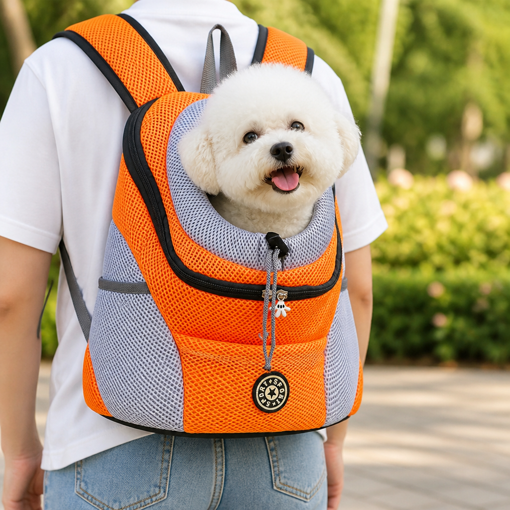 Ortekor Hands-Free & Safety Lock Oxford Mesh Dog Carrier Backpack (Machine-Washable)
