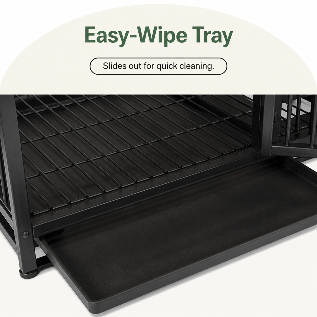 Ortekor Heavy-Duty 3-Door Furniture Dog Crate (Removable Sliding Tray)