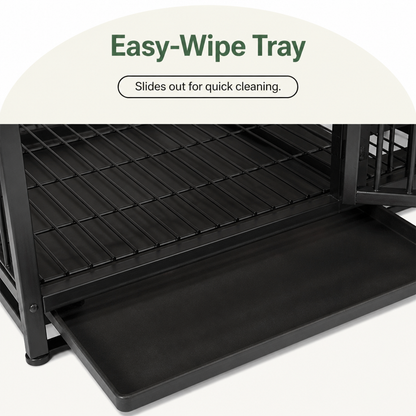 Ortekor Heavy-Duty 3-Door Furniture Dog Crate (Removable Sliding Tray)