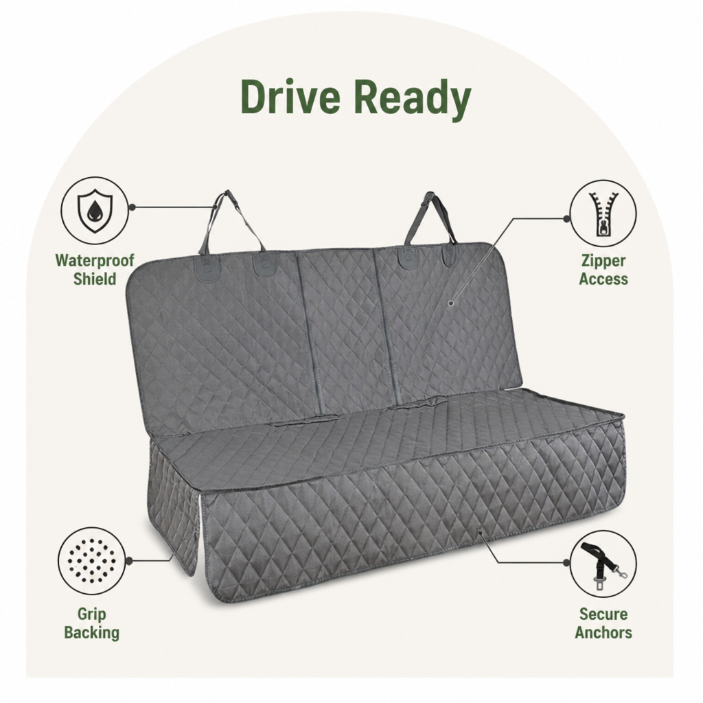 Ortekor Heavy-Duty 600D Oxford Waterproof & Non-Slip Back Seat Cover (Zippered Seat Access)