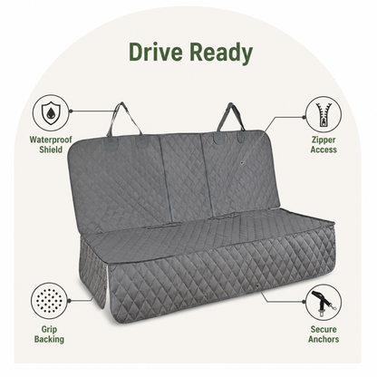 Ortekor Heavy-Duty 600D Oxford Waterproof & Non-Slip Back Seat Cover (Zippered Seat Access)