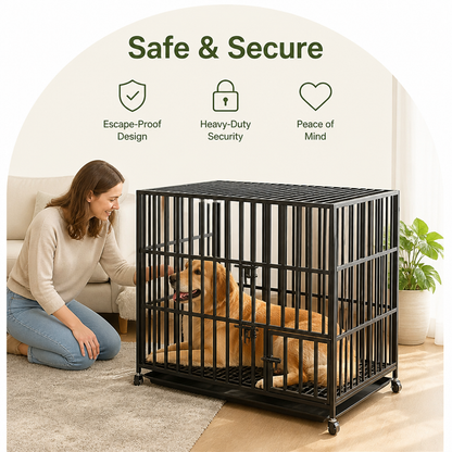 Ortekor Heavy-Duty Metal 3-Door Dog Crate (Lockable Wheels)