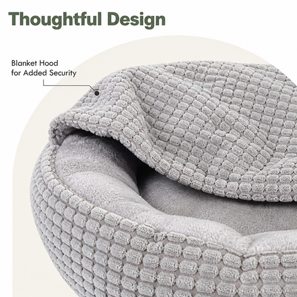 Ortekor Hooded Plush & Non-Slip Cave Bed (Machine Washable)
