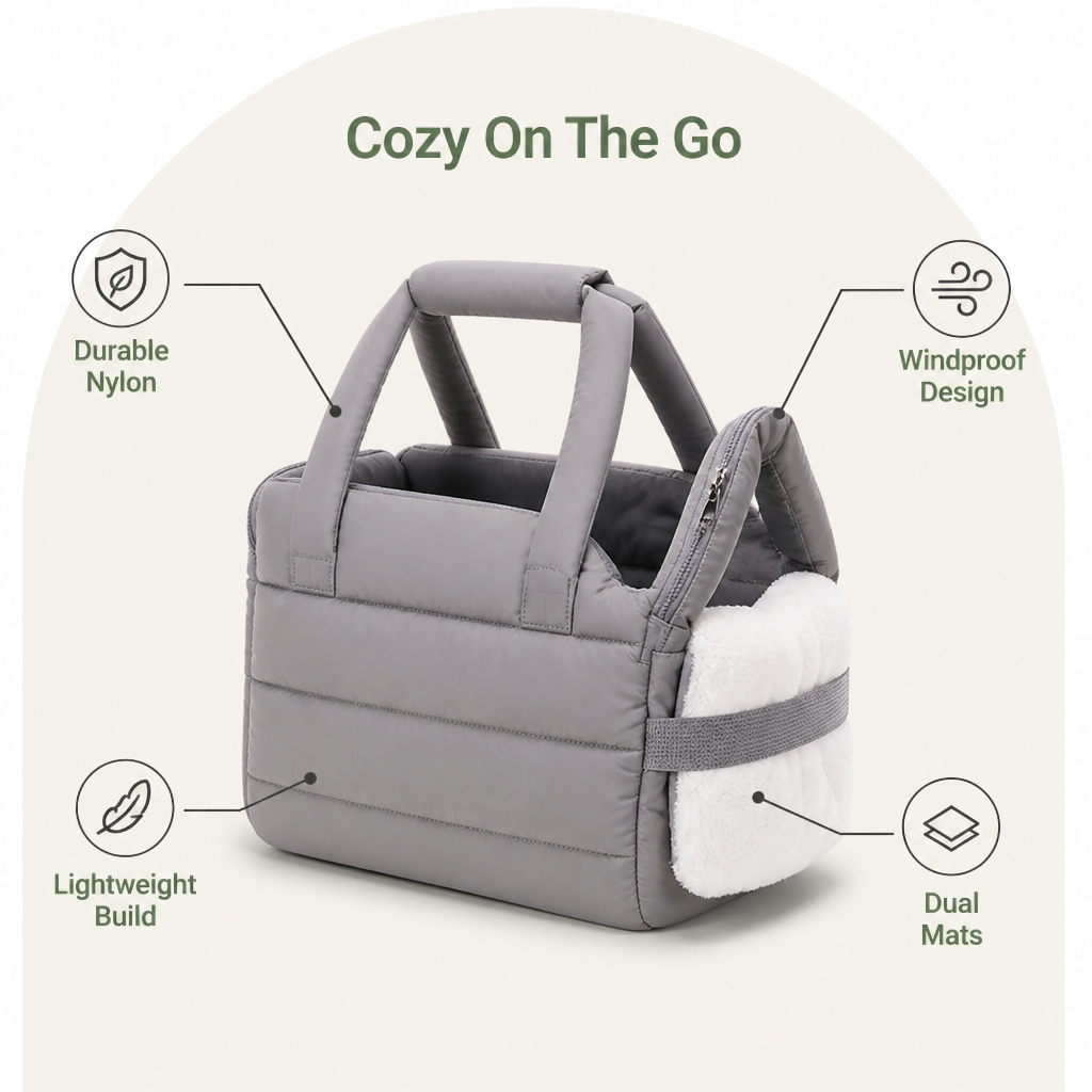 Ortekor Insulated Faux-Fur & Windproof Nylon Pet Carrier (Includes Two Mats)