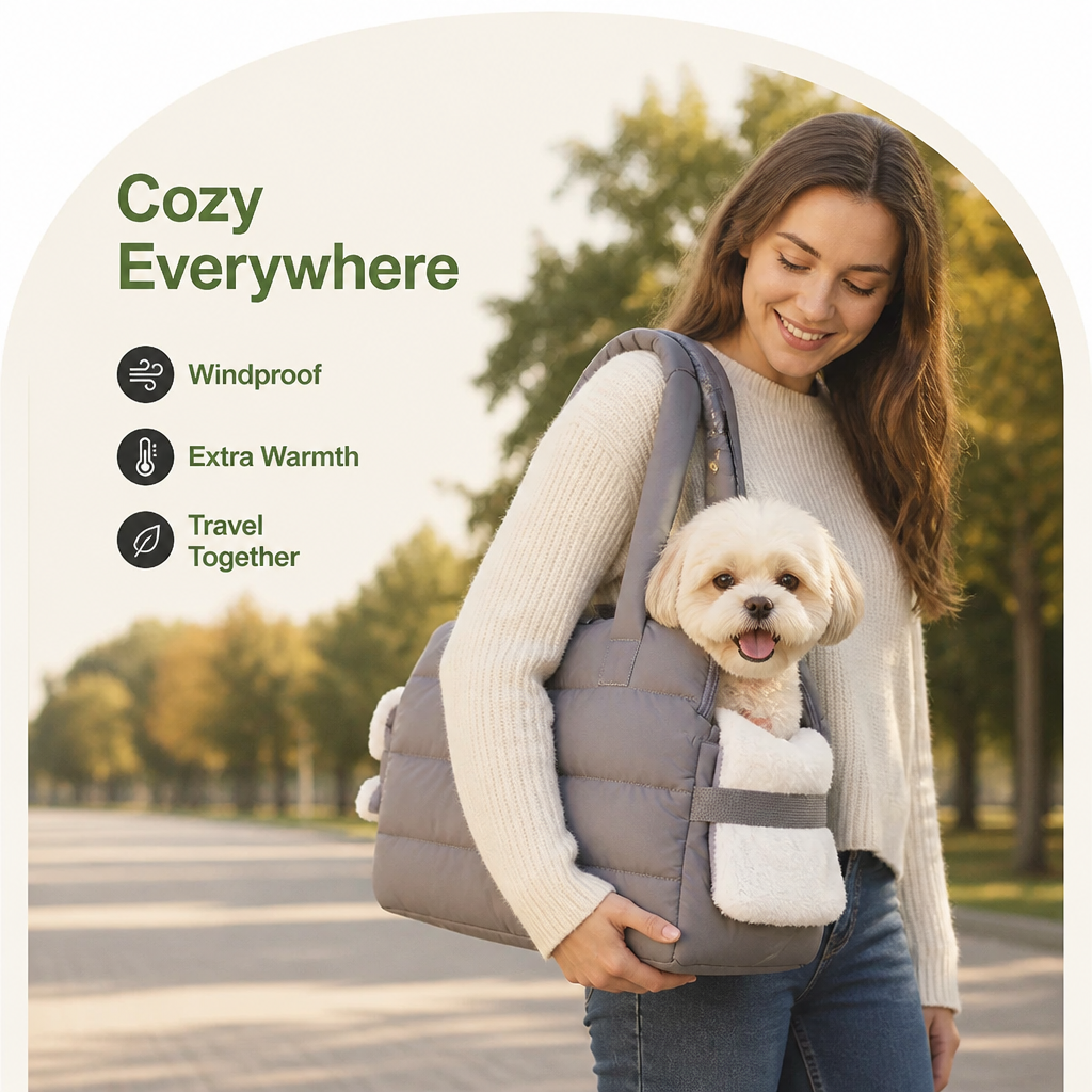 Ortekor Insulated Faux-Fur & Windproof Nylon Pet Carrier (Includes Two Mats)
