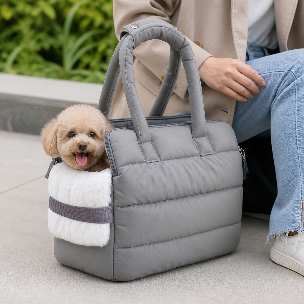 Ortekor Insulated Faux-Fur & Windproof Nylon Pet Carrier (Includes Two Mats)