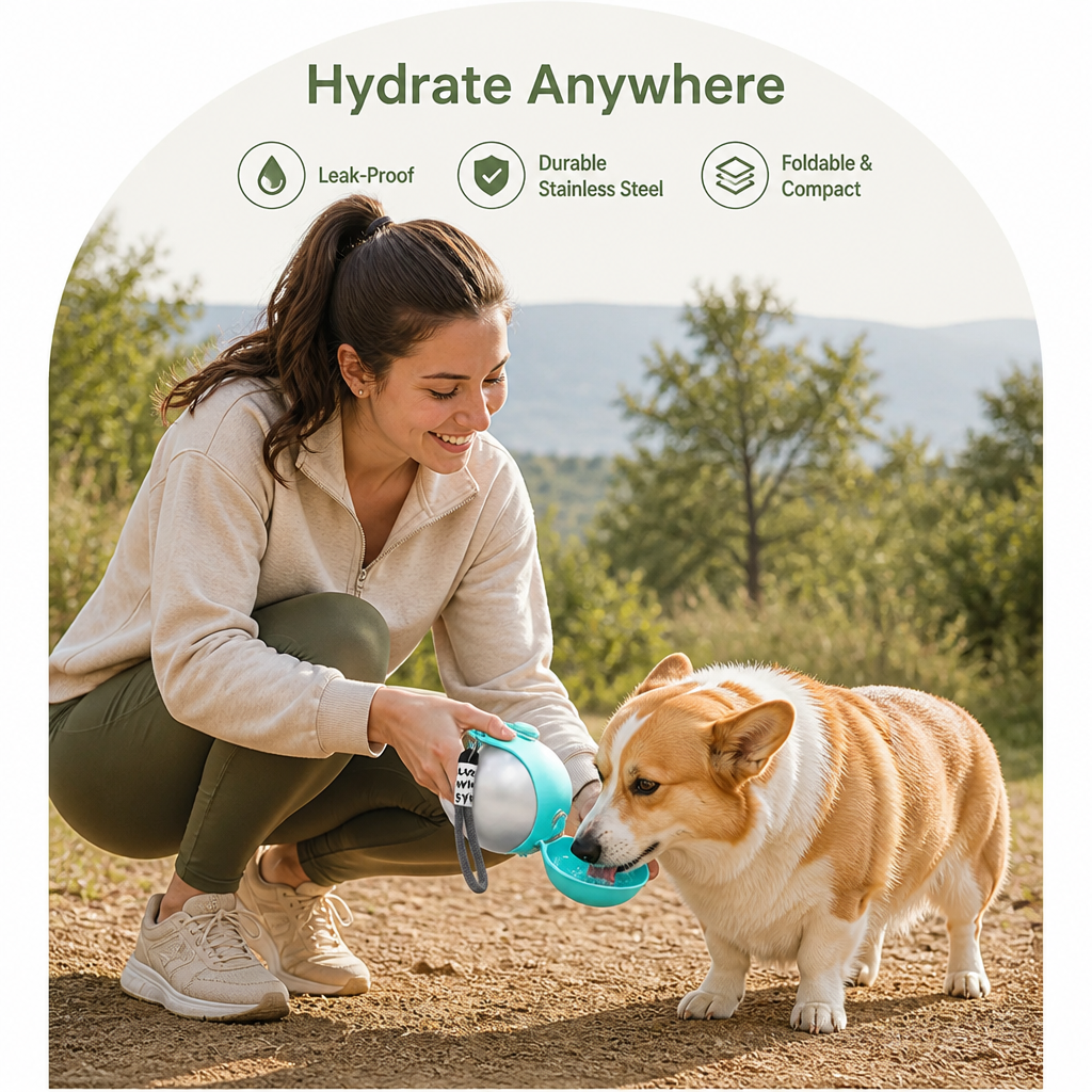 Ortekor Leak-Proof Stainless-Steel & Foldable Silicone Dog Water Bottle