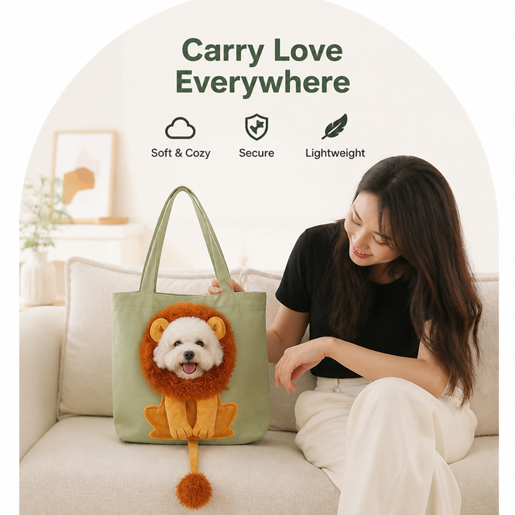 Ortekor Lion-Shaped Cotton Canvas Shoulder Carrier (Adjustable Zip)